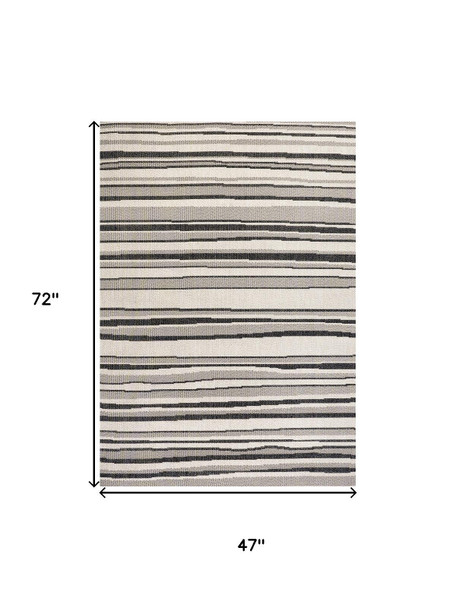 4' X 6' Cream And Dark Gray Striped Indoor Outdoor Area Rug