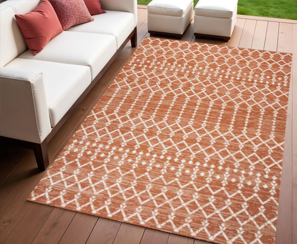 4' X 6' Orange And Cream Trellis Indoor Outdoor Area Rug