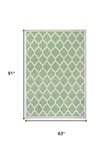 5' X 8' Cream And Green Geometric Indoor Outdoor Area Rug