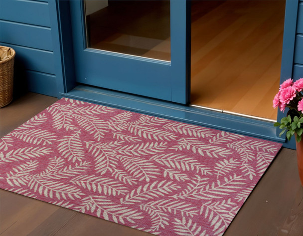 3' X 5' Fuchsia And Light Gray Floral Indoor Outdoor Area Rug