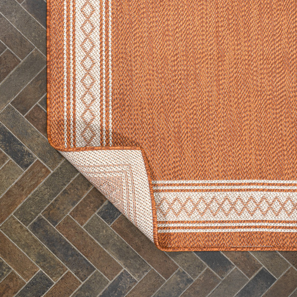8' Orange And Cream Indoor Outdoor Runner Rug