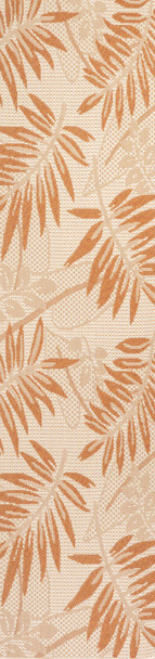 8' Cream And Orange Floral Indoor Outdoor Runner Rug