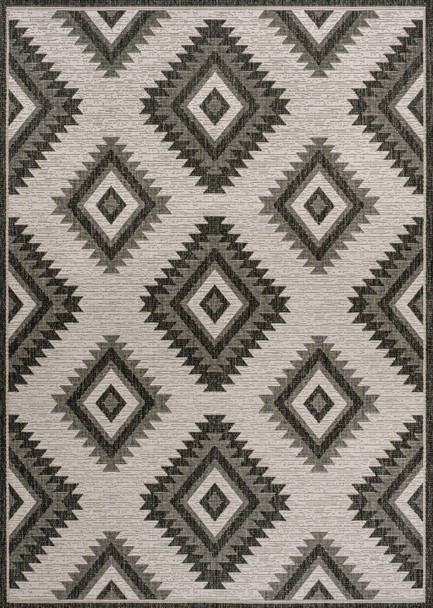 8' X 10' Black And Cream Moroccan Indoor Outdoor Area Rug