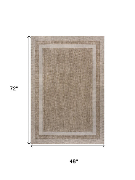 4' X 6' Beige And Cream Indoor Outdoor Area Rug