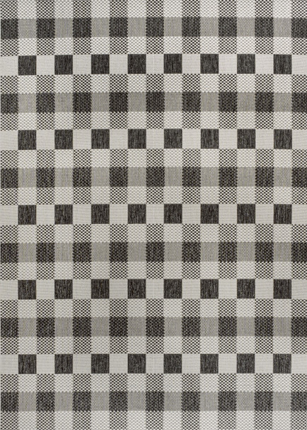 4' X 6' Black And Cream Geometric Indoor Outdoor Area Rug