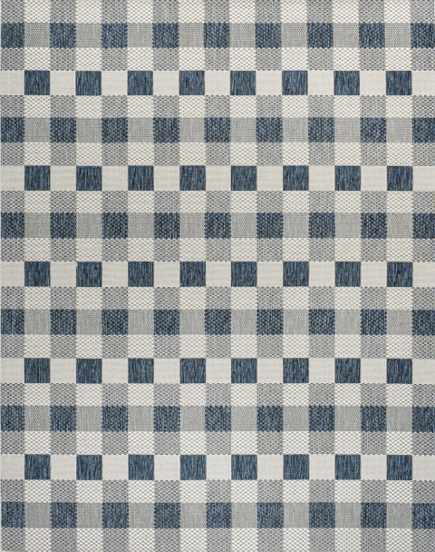 4' X 6' Navy Blue And Cream Geometric Indoor Outdoor Area Rug