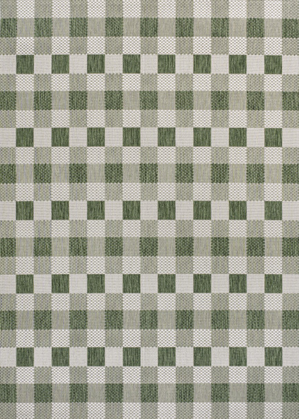8' X 10' Green And Cream Geometric Indoor Outdoor Area Rug
