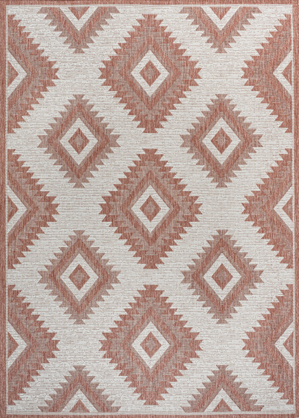 5' X 8' Salmon And Cream Moroccan Indoor Outdoor Area Rug