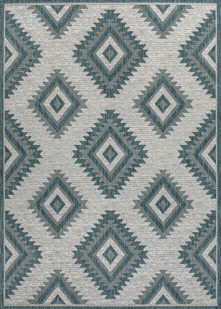 5' X 8' Turquoise And Cream Moroccan Indoor Outdoor Area Rug