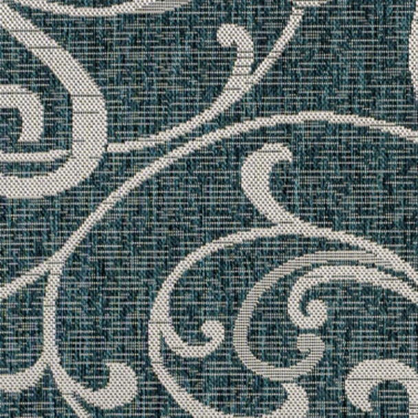 8' X 10' Turquoise And Cream Floral Indoor Outdoor Area Rug