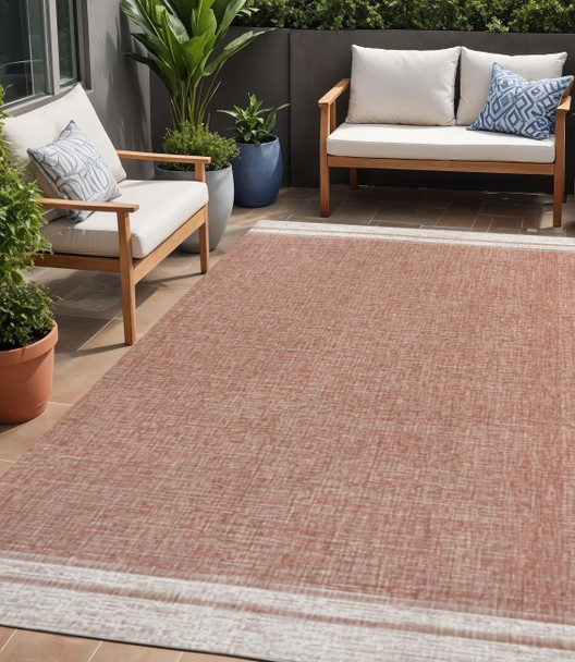 5' X 8' Salmon And Cream Indoor Outdoor Area Rug