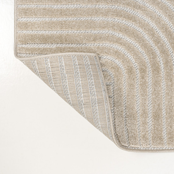 8' X 10' Beige And Cream Striped Indoor Outdoor Area Rug