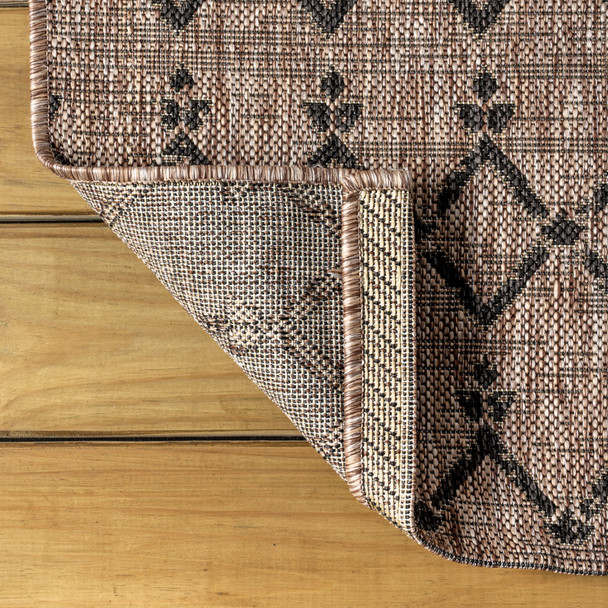 8' Natural And Black Trellis Indoor Outdoor Runner Rug