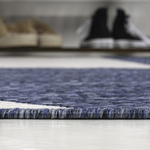 3' X 5' Navy Blue And Cream Geometric Indoor Outdoor Area Rug