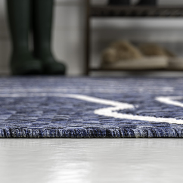 4' X 6' Navy Blue And Cream Abstract Indoor Outdoor Area Rug