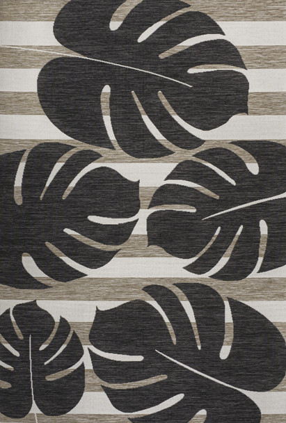 4' X 6' Black And Beige Floral Indoor Outdoor Area Rug