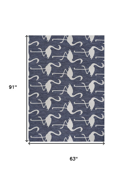 5' X 8' Navy Blue And White Animal Print Indoor Outdoor Area Rug
