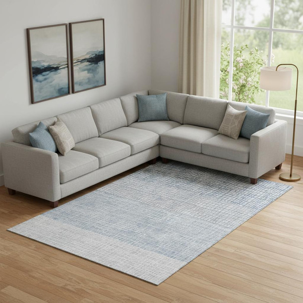 9' X 12' Sky Blue And Ivory Geometric Washable Area Rug With UV Protection