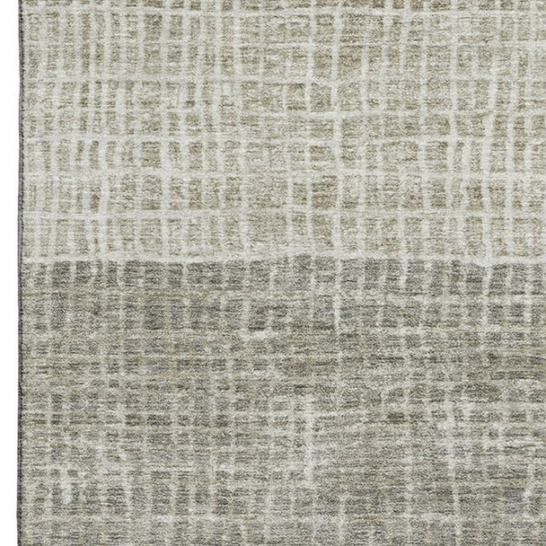 3' X 5' Taupe And Brown Geometric Washable Area Rug With UV Protection