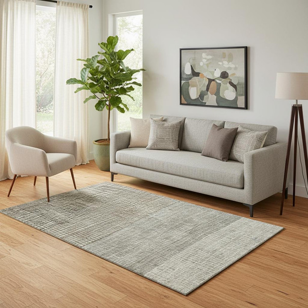 5' X 8' Taupe And Brown Geometric Washable Area Rug With UV Protection