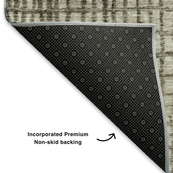 10' X 14' Taupe And Brown Geometric Washable Area Rug With UV Protection