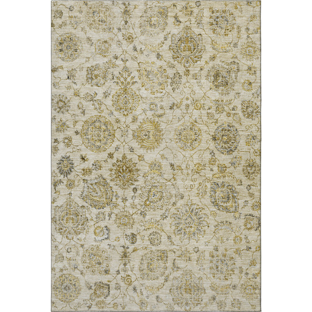 10' X 14' Beige And Wheat Damask Washable Area Rug With UV Protection
