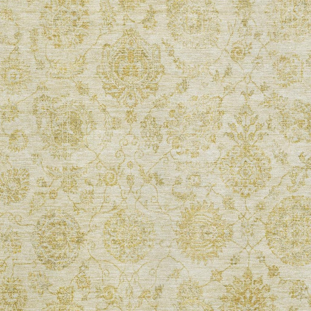 9' X 12' Gold And Beige Damask Washable Area Rug With UV Protection