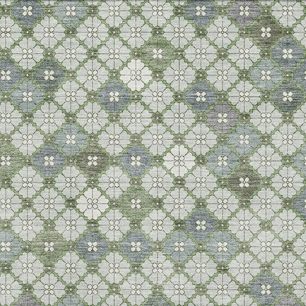5' X 8' Mint Green And Ivory Geometric Washable Area Rug With UV Protection