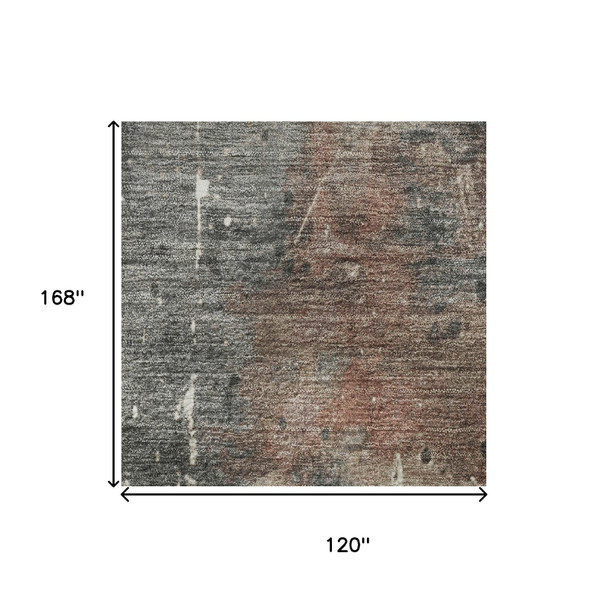 10' X 14' Rust Gray And Ivory Abstract Washable Area Rug With UV Protection
