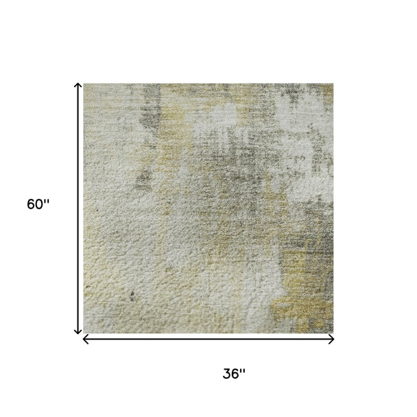 3' X 5' Gold Ivory And Gray Abstract Washable Area Rug With UV Protection