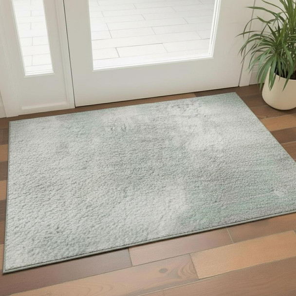 3' X 5' Mint Green And Ivory Abstract Washable Area Rug With UV Protection