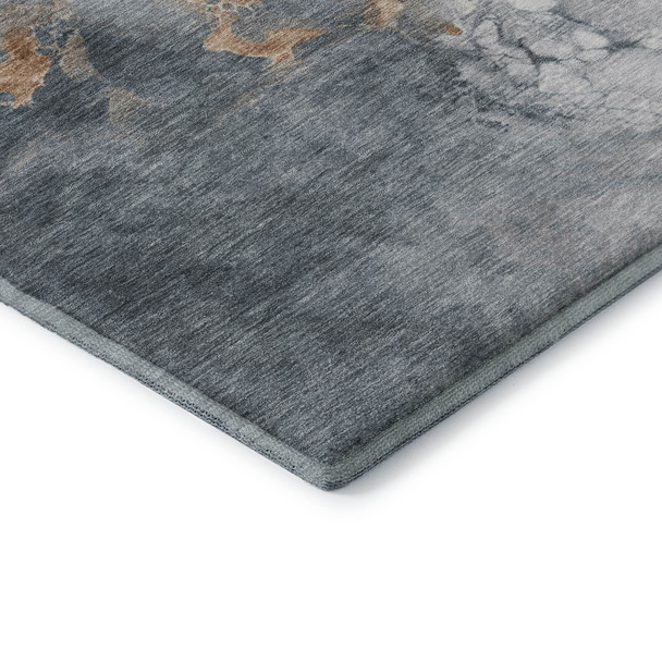 8' Gray Copper And Ivory Abstract Washable Round Rug With UV Protection