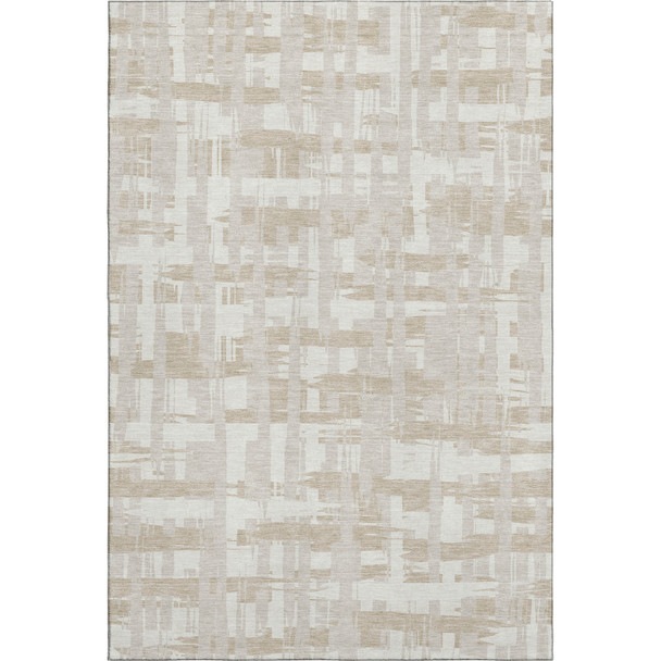 5' X 8' Ivory And Tan Striped Washable Area Rug With UV Protection