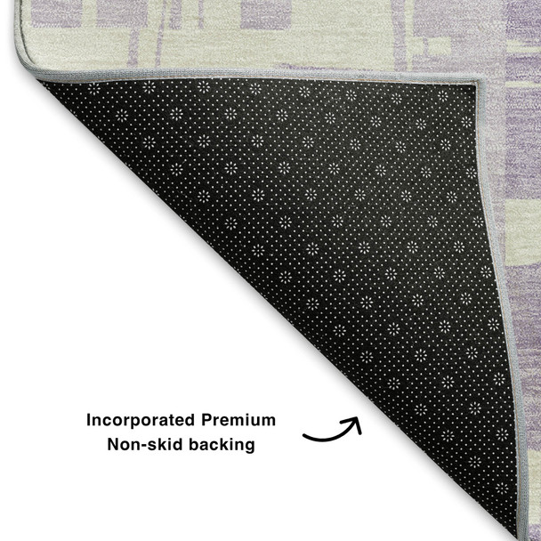 9' X 12' Lavender And Ivory Striped Washable Area Rug With UV Protection