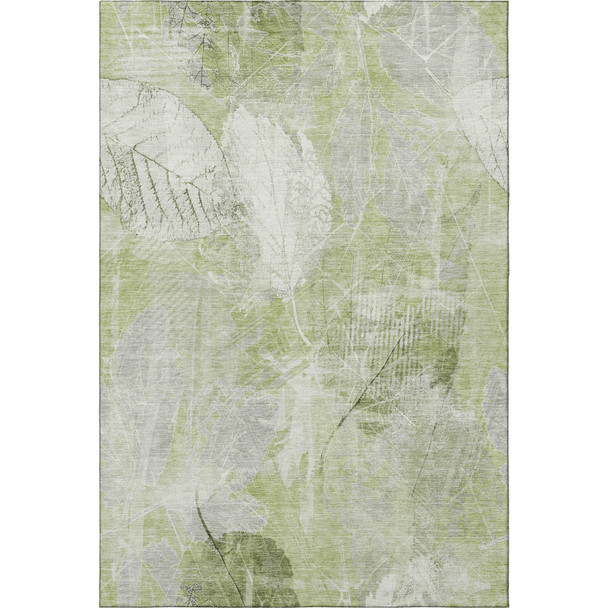 8' X 10' Artichoke Green And Ivory Floral Washable Area Rug With UV Protection