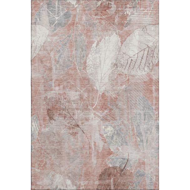 10' X 14' Salmon And Ivory Floral Washable Area Rug With UV Protection