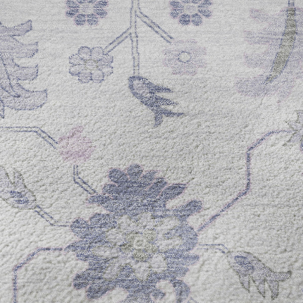 10' X 14' Lavender And Gray Floral Washable Area Rug With UV Protection