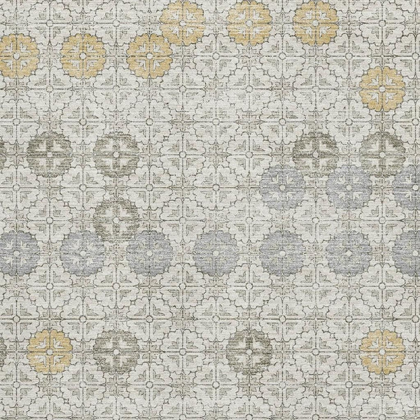 10' X 14' Ivory Gold And Gray Geometric Washable Area Rug With UV Protection