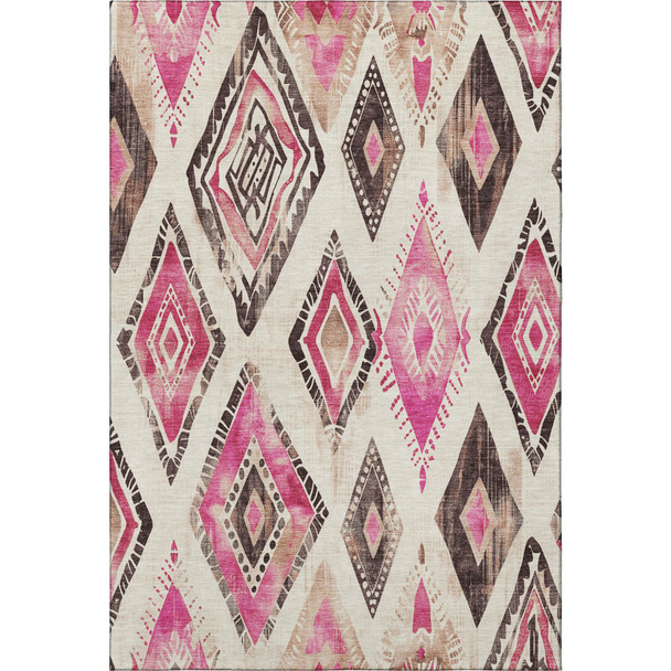10' X 14' Linen Pink And Ivory Geometric Washable Area Rug With UV Protection