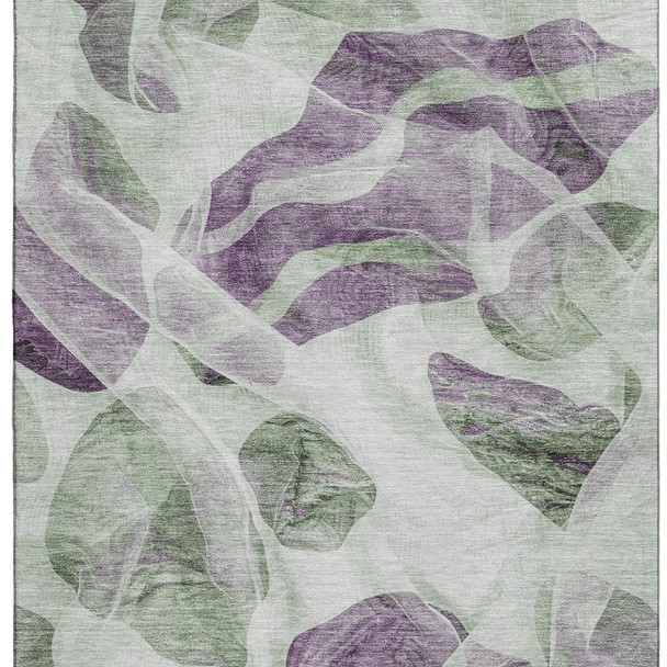 3' X 5' Artichoke Green Lavender And Ivory Abstract Washable Area Rug With UV Protection