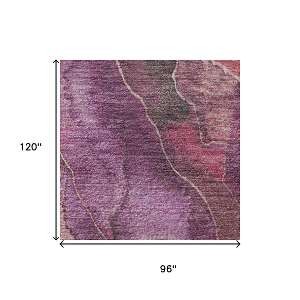 8' X 10' Blush Purple And Gray Floral Washable Area Rug With UV Protection