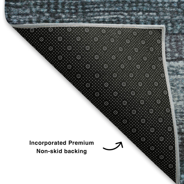 9' X 12' Teal And Gray Striped Washable Area Rug With UV Protection