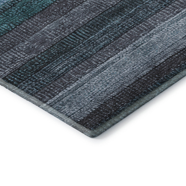 10' X 14' Teal And Gray Striped Washable Area Rug With UV Protection