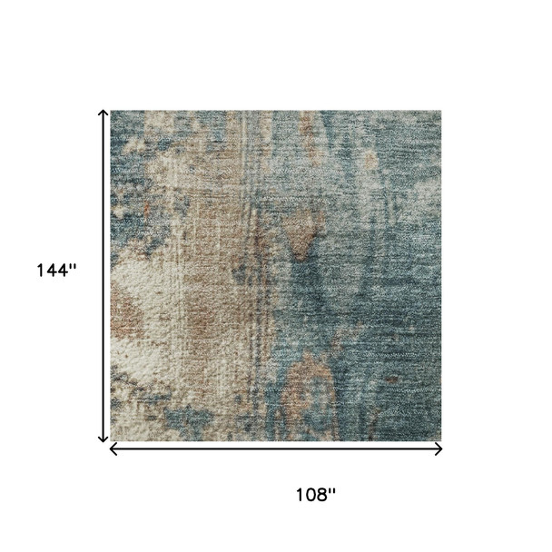 9' X 12' Teal And Orange Abstract Washable Area Rug With UV Protection