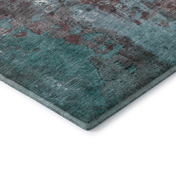 5' X 8' Turquoise And Merlot Abstract Washable Area Rug With UV Protection