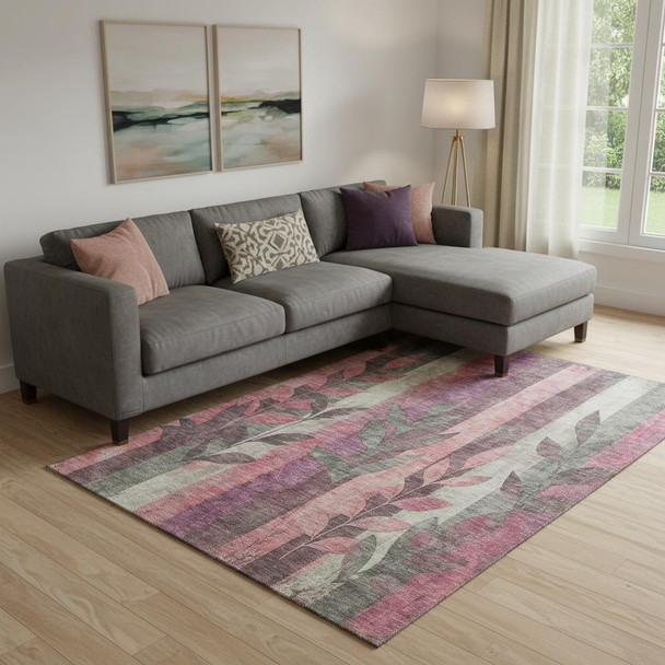 9' X 12' Blush And Gray Floral Washable Area Rug With UV Protection