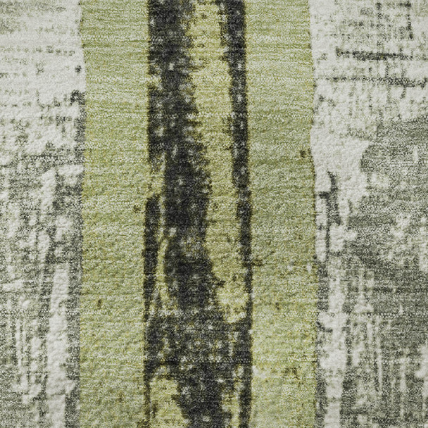 9' X 12' Artichoke Green And Gray Striped Washable Area Rug With UV Protection