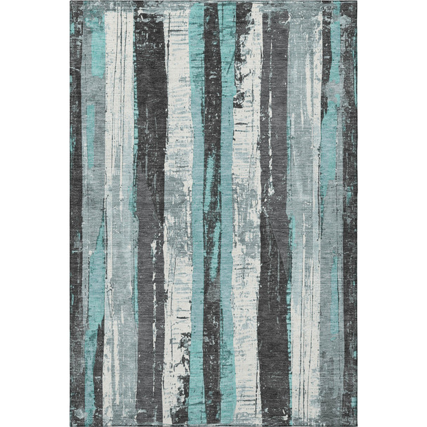 8' X 10' Teal And Gray Striped Washable Area Rug With UV Protection
