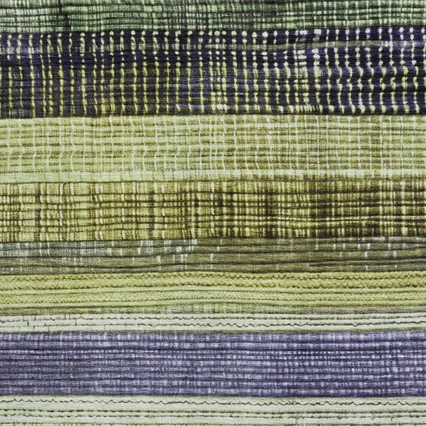 8' X 10' Artichoke Green And Purple Striped Washable Area Rug With UV Protection