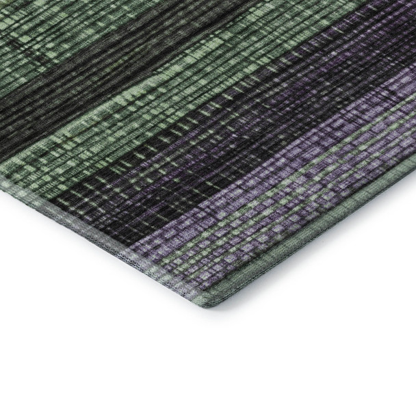 9' X 12' Purple And Green Striped Washable Area Rug With UV Protection